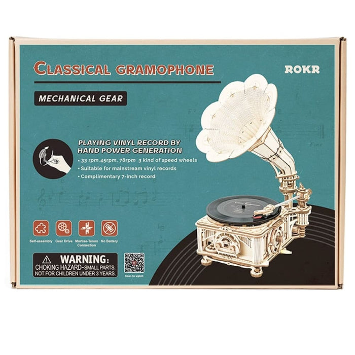 Hand Crank Classic Gramophone with Music 1:1 424pcs Wooden