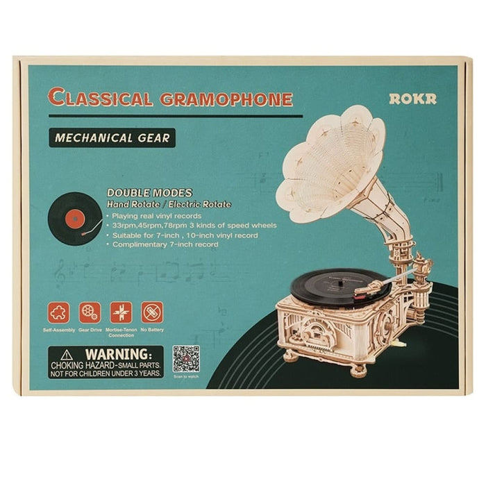 Hand Crank Classic Gramophone with Music 1:1 424pcs Wooden