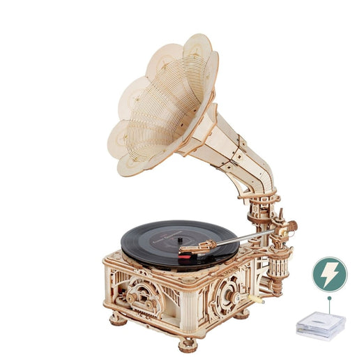 Hand Crank Classic Gramophone with Music 1:1 424pcs Wooden