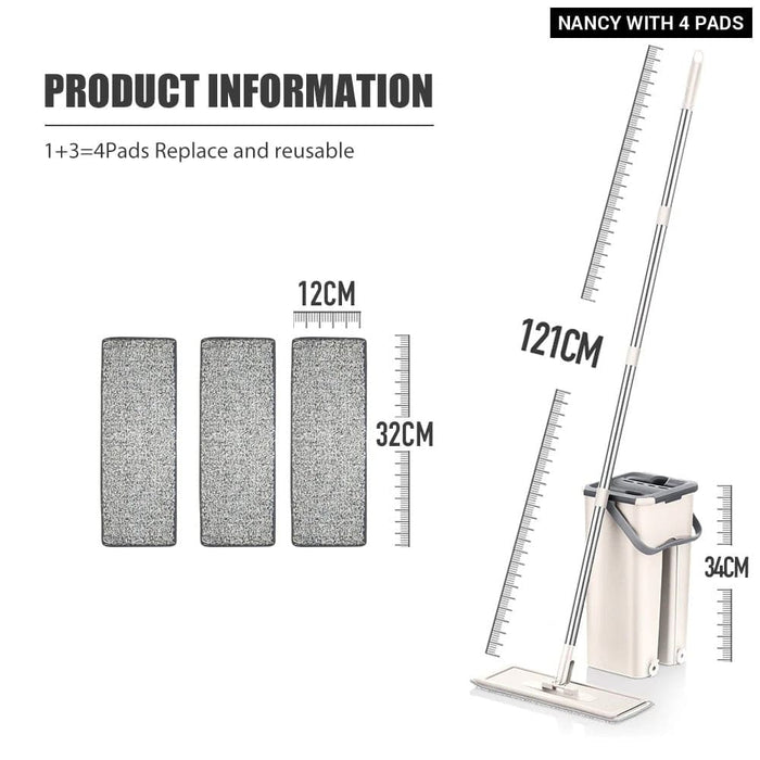 Hand Free Wet Dry Flat Mop Bucket with Microfiber Pads