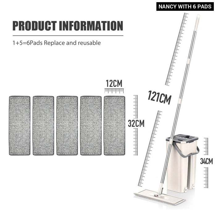 Hand Free Wet Dry Flat Mop Bucket with Microfiber Pads