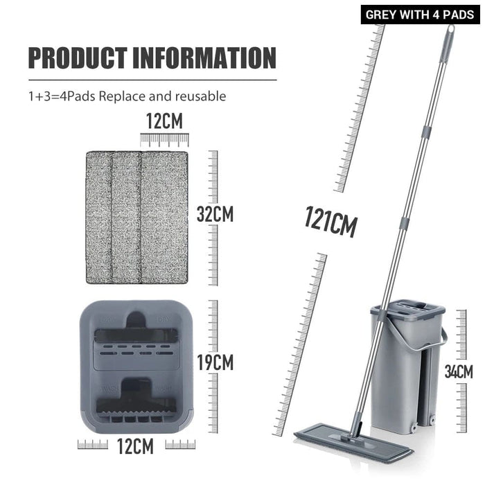 Hand Free Wet Dry Flat Mop Bucket with Microfiber Pads