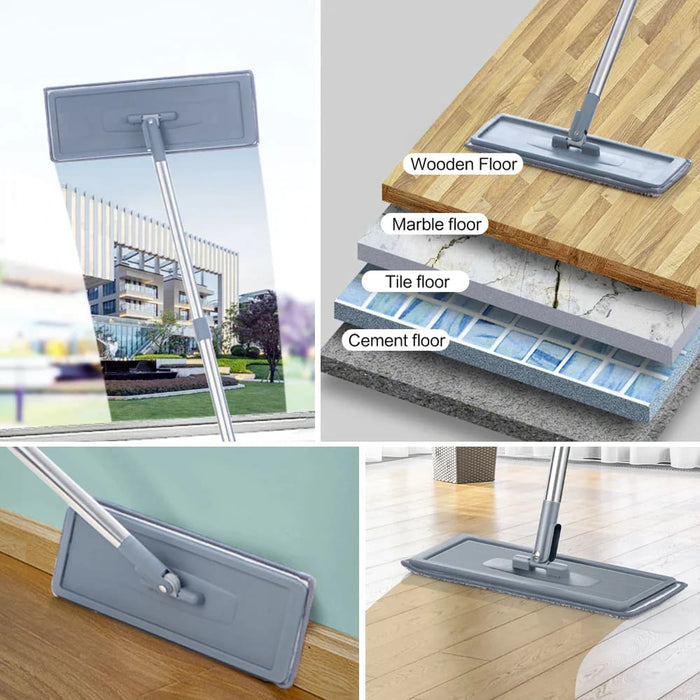 Hand Free Wet Dry Flat Mop Bucket with Microfiber Pads