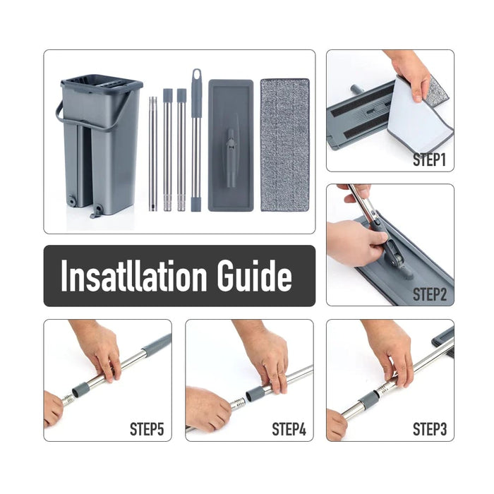 Hand Free Wet Dry Flat Mop Bucket with Microfiber Pads