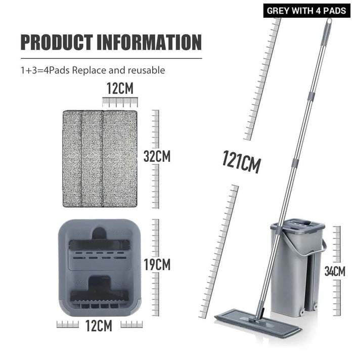 Hand Free Floor Mop and Bucket Set with Washable Microfiber