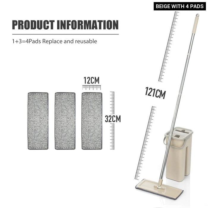 Hand Free Floor Mop and Bucket Set with Washable Microfiber
