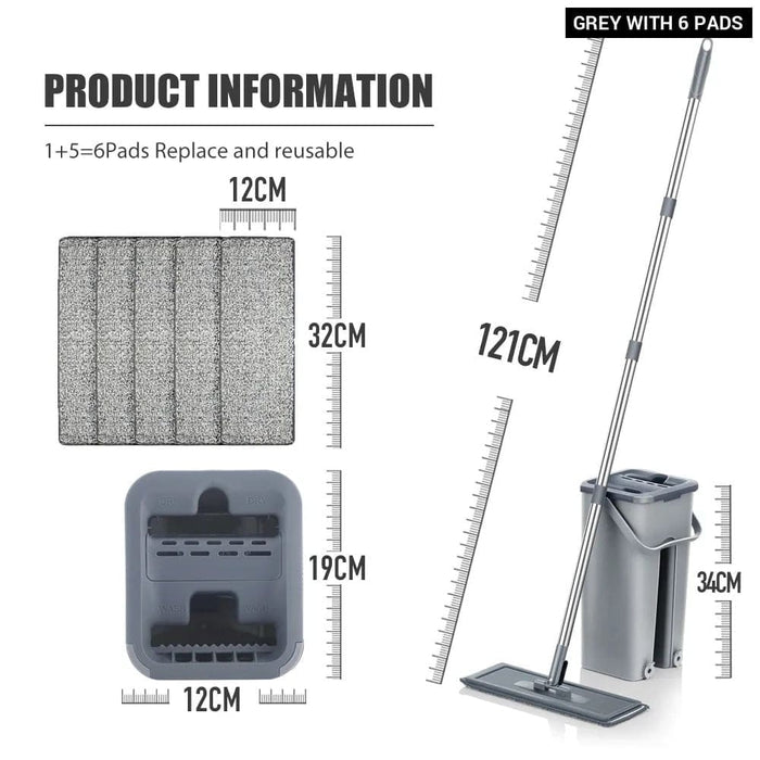 Hand Free Floor Mop and Bucket Set with Washable Microfiber