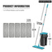 Hand Free Floor Mop and Bucket Set with Washable Microfiber