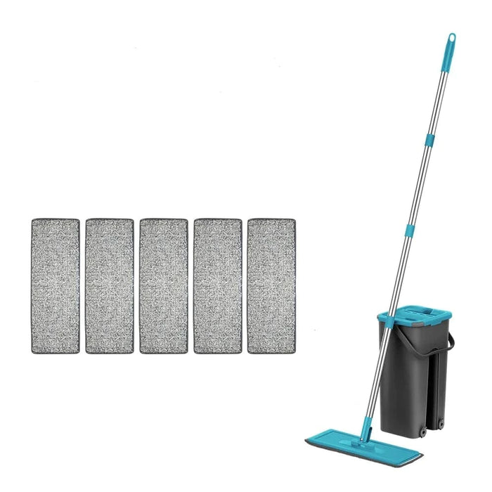 Hand Free Floor Mop and Bucket Set with Washable Microfiber