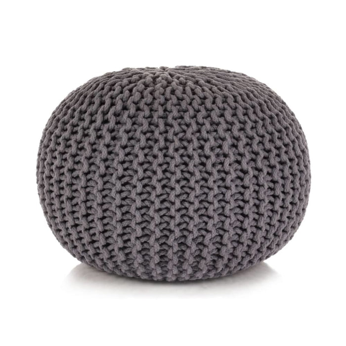 Hand-knitted Pouffe Cotton 50x35 Cm Grey Xapbib