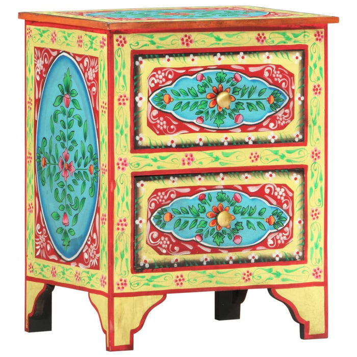 Hand Painted Bedside Cabinet 40x30x50 Cm Solid Mango Wood