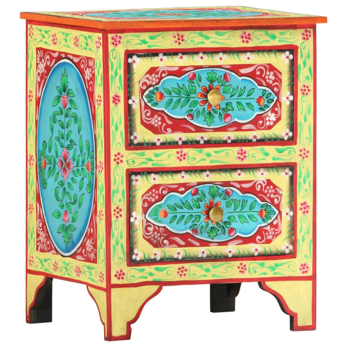 Hand Painted Bedside Cabinet 40x30x50 Cm Solid Mango Wood