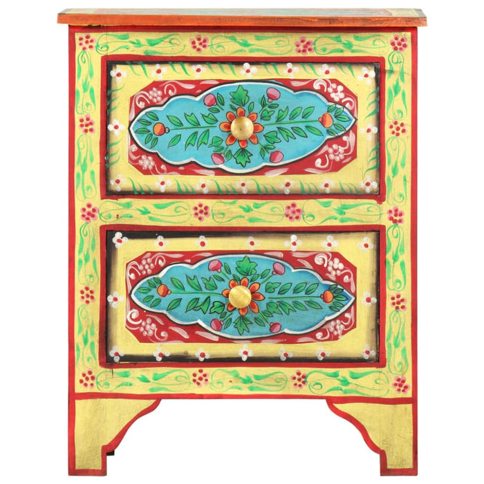 Hand Painted Bedside Cabinet 40x30x50 Cm Solid Mango Wood
