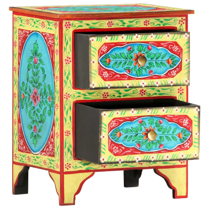 Hand Painted Bedside Cabinet 40x30x50 Cm Solid Mango Wood