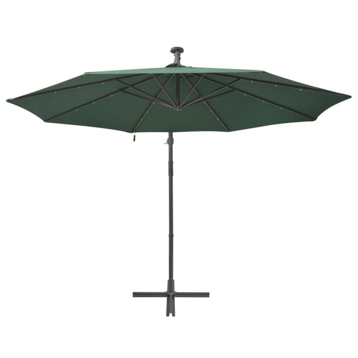 Hanging Parasol with Led Lighting 300 Cm Green Metal Pole