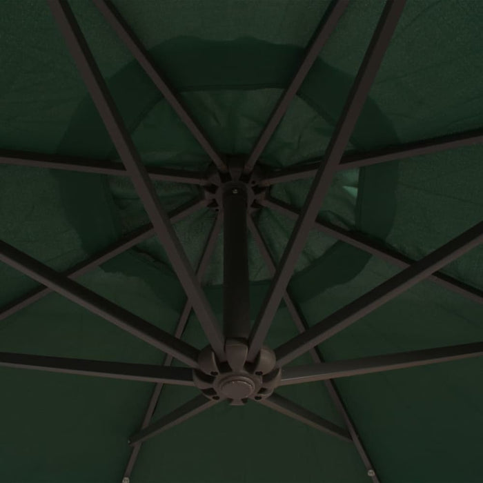 Hanging Parasol with Led Lighting 300 Cm Green Metal Pole