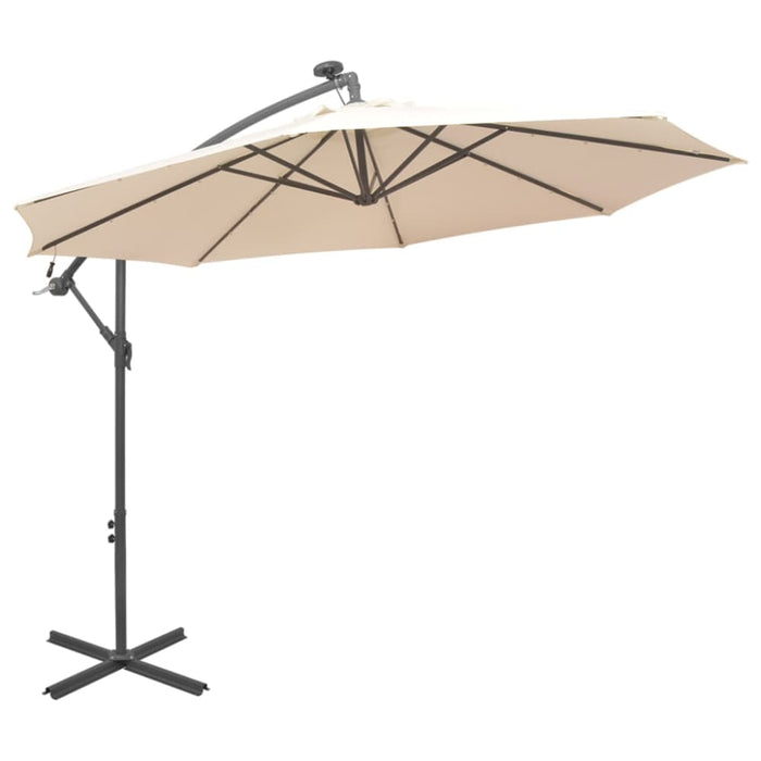 Hanging Parasol with Led Lighting 300 Cm Sand Metal Pole