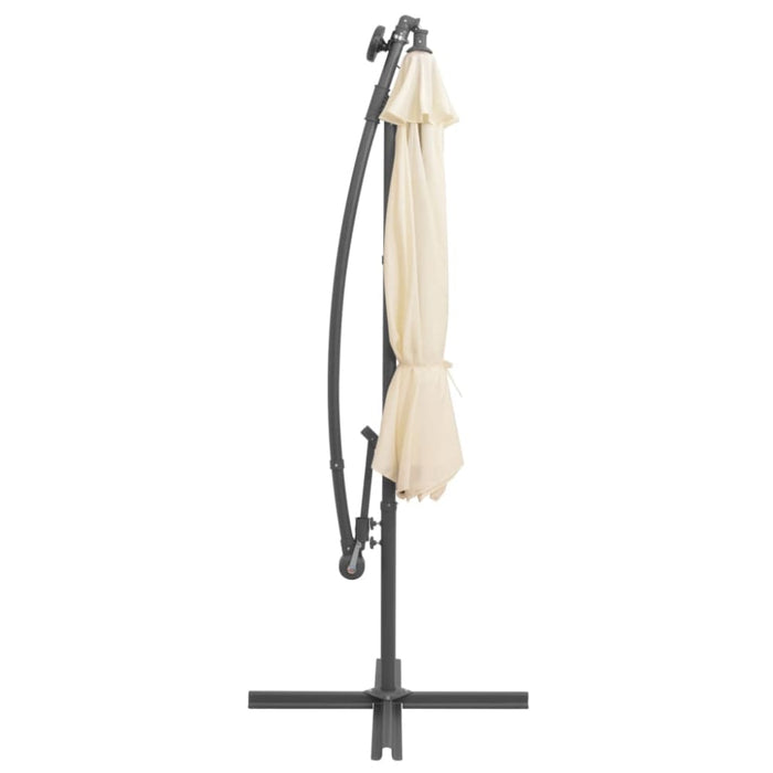 Hanging Parasol with Led Lighting 300 Cm Sand Metal Pole