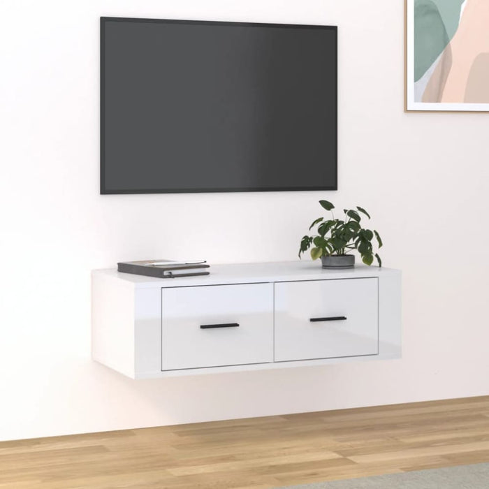 Hanging Tv Cabinet Glossy Look White 80x36x25 Cm Engineered