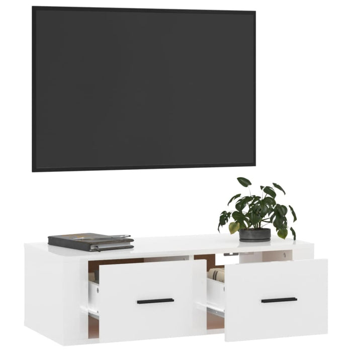 Hanging Tv Cabinet Glossy Look White 80x36x25 Cm Engineered