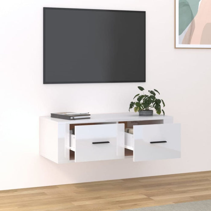 Hanging Tv Cabinet Glossy Look White 80x36x25 Cm Engineered