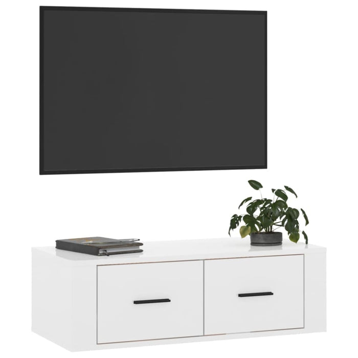 Hanging Tv Cabinet Glossy Look White 80x36x25 Cm Engineered