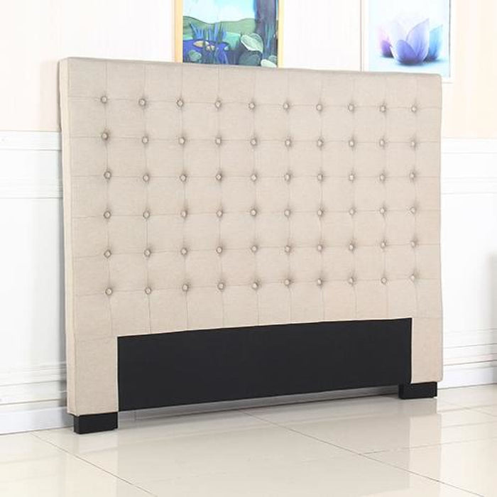 Bed Head King Beige Headboard Upholstery Fabric Tufted