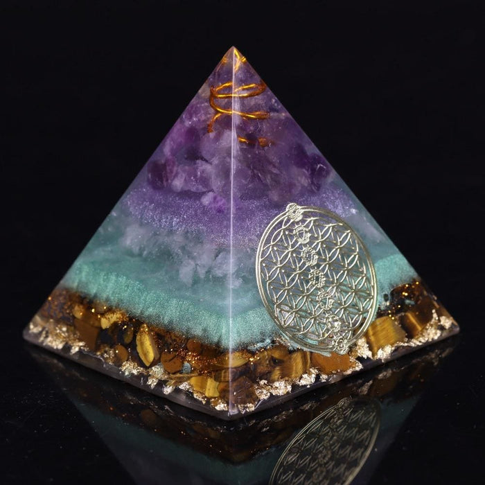 Healing Crystal Gold Wire Orgone Pyramid Stone Figurine