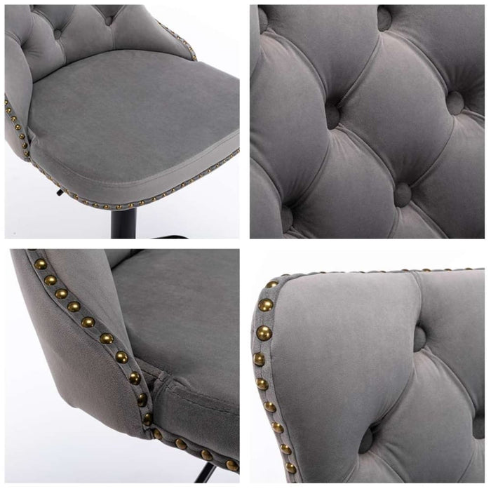 2x Height Adjustable Swivel Bar Stool Velvet Nailhead