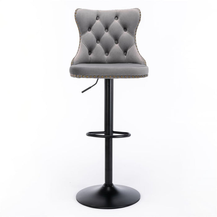 4x Height Adjustable Swivel Bar Stool Velvet Nailhead