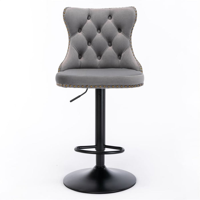 2x Height Adjustable Swivel Bar Stool Velvet Nailhead