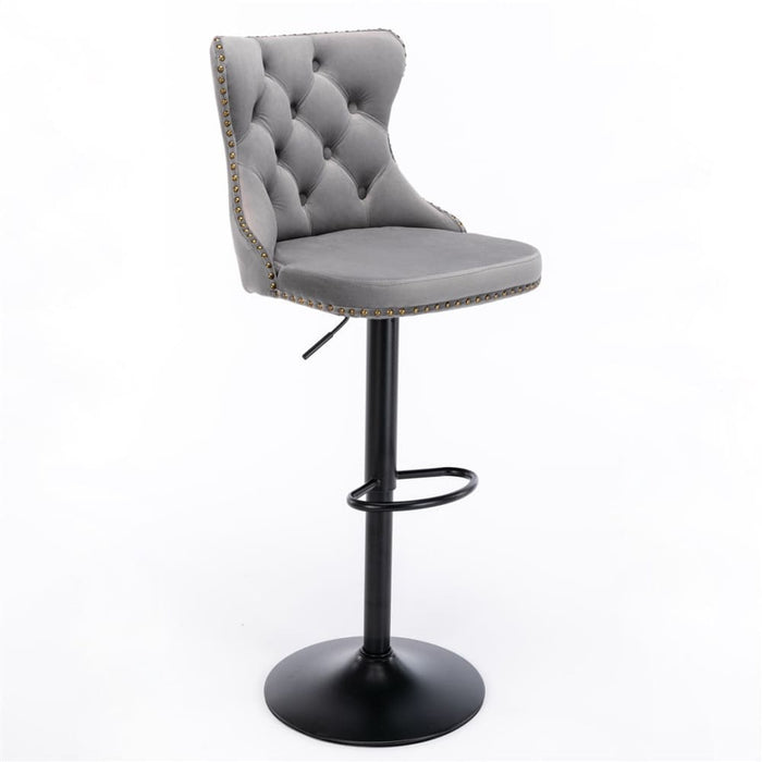 2x Height Adjustable Swivel Bar Stool Velvet Nailhead