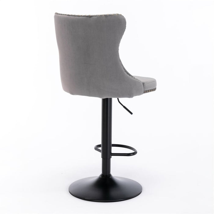 2x Height Adjustable Swivel Bar Stool Velvet Nailhead