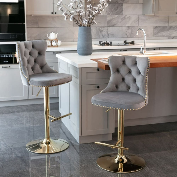 4x Height Adjustable Swivel Bar Stool Velvet Studs Barstool