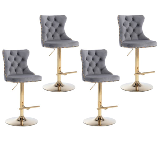 4x Height Adjustable Swivel Bar Stool Velvet Studs Barstool