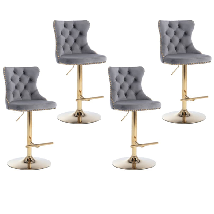 4x Height Adjustable Swivel Bar Stool Velvet Studs Barstool