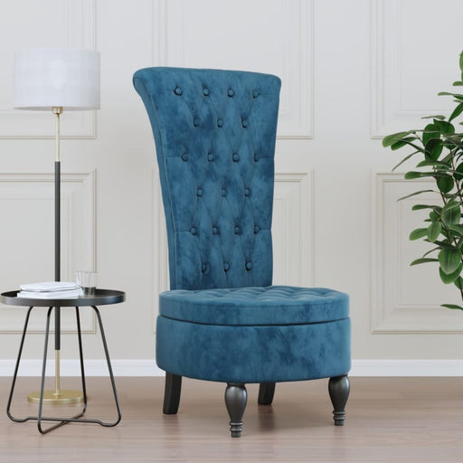 High Back Chair Blue Velvet Button Design Tpxalt