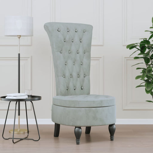 High Back Chair Light Grey Velvet Button Design Tpxala