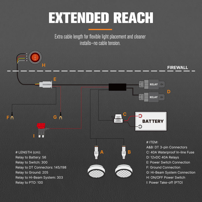 2 Way High Beam Wiring Harness W / Dt 3-Pin Connectors For Led Pod Light