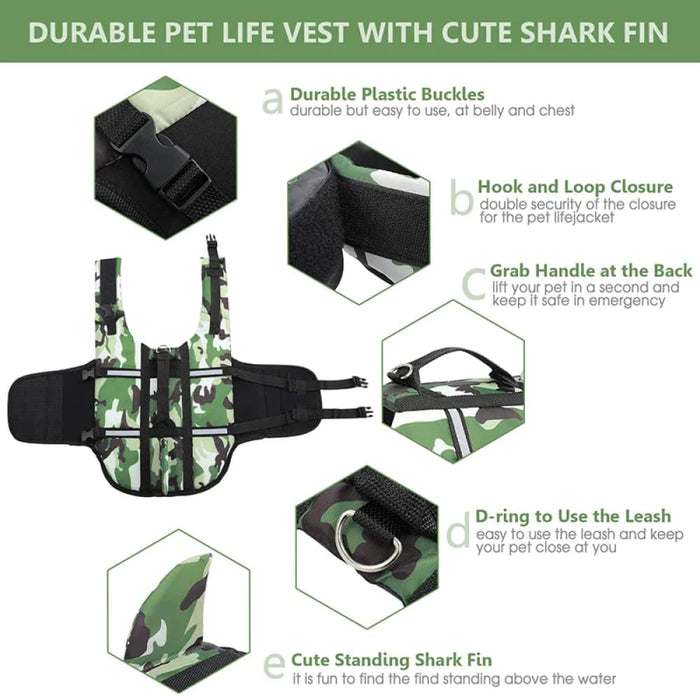 High Buoyancy Dog Life Jacket Shark Camo Pet Safety Vest