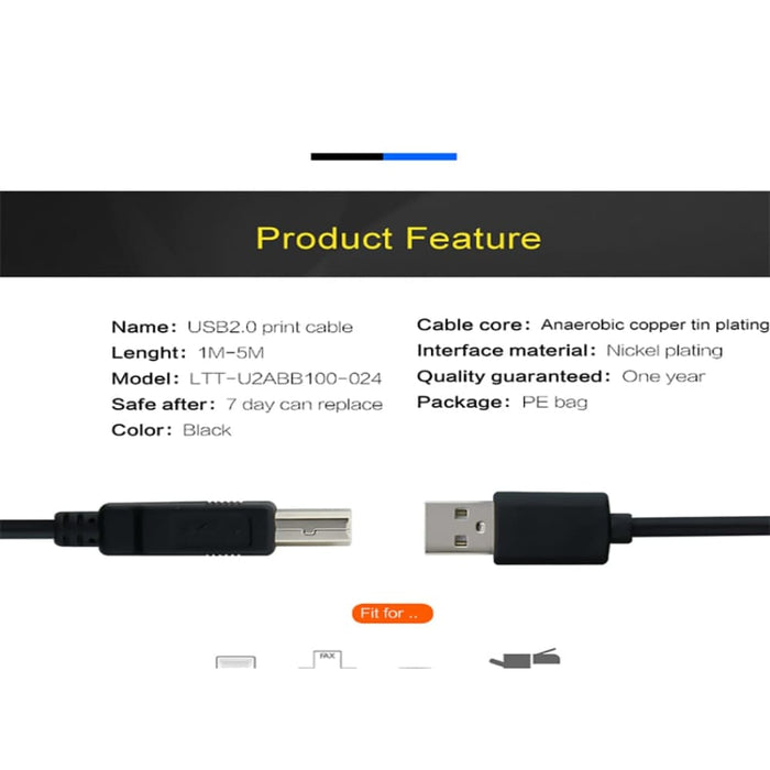 High Speed a to b Male Usb Printer Cable Data Sync for 3d
