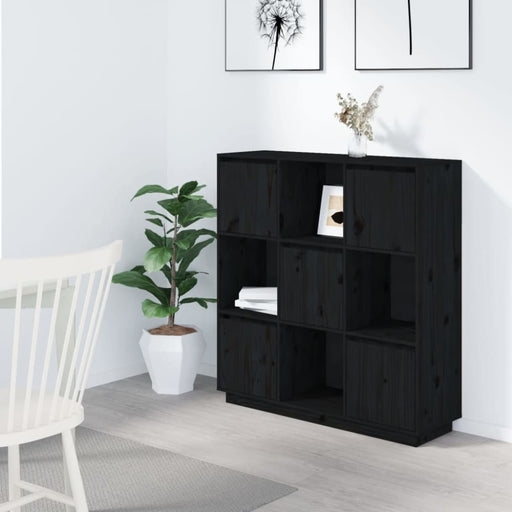 Highboard Black 110.5x35x117 Cm Solid Wood Pine Noatit