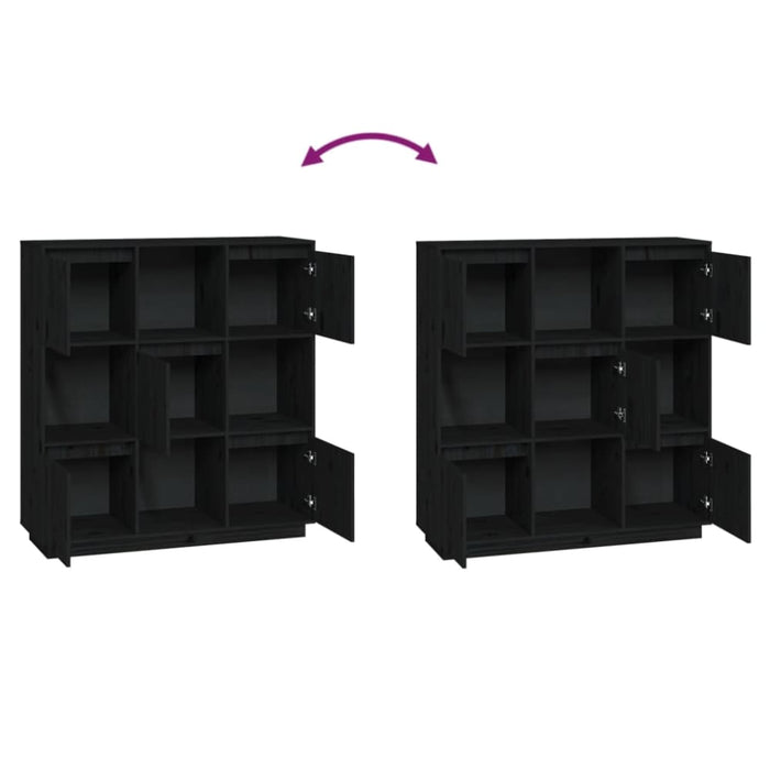 Highboard Black 110.5x35x117 Cm Solid Wood Pine Noatit