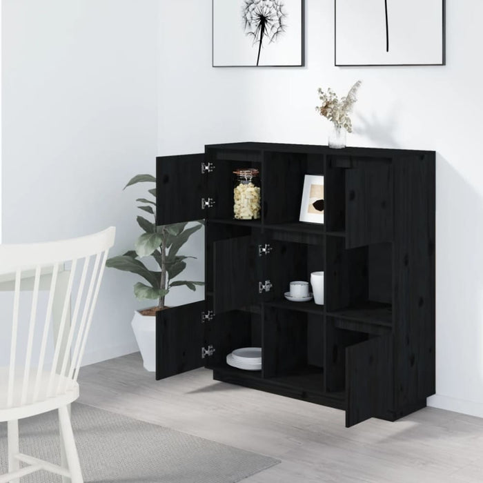 Highboard Black 110.5x35x117 Cm Solid Wood Pine Noatit