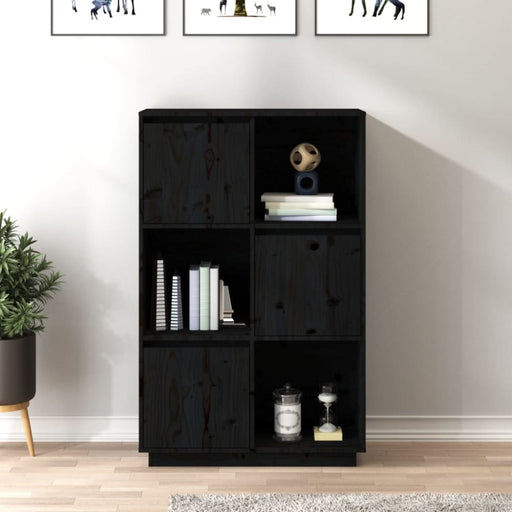 Highboard Black 74x35x117 Cm Solid Wood Pine Noatln
