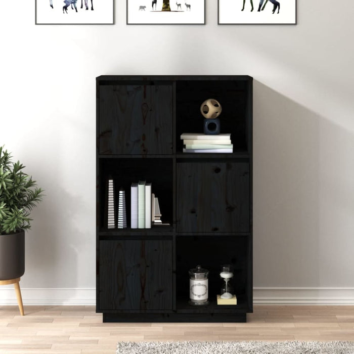 Highboard Black 74x35x117 Cm Solid Wood Pine Noatln