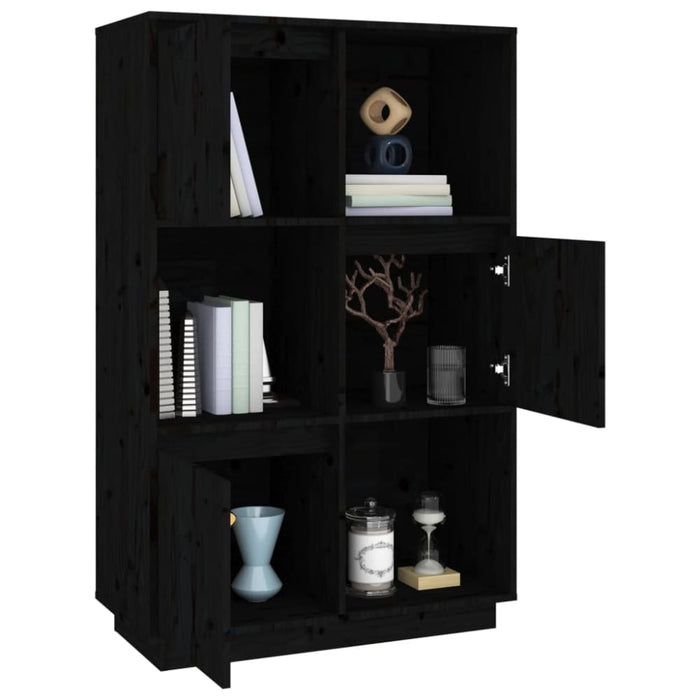 Highboard Black 74x35x117 Cm Solid Wood Pine Noatln