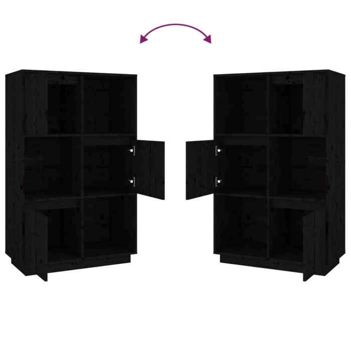 Highboard Black 74x35x117 Cm Solid Wood Pine Noatln