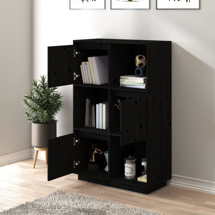 Highboard Black 74x35x117 Cm Solid Wood Pine Noatln