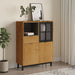 Highboard with Glass Door Flam 92x40x122.5 Cm Solid Wood